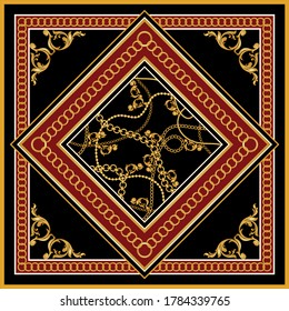 Vintage golden baroque chains pattern.Vector patch for print,fabric,scarf design.