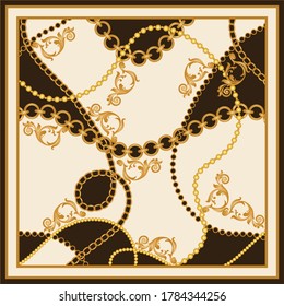 Vintage golden baroque chains pattern.Vector patch for print,fabric,scarf design.