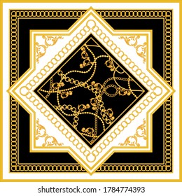 Vintage golden baroque chains pattern.Vector patch for print,fabric,scarf design.