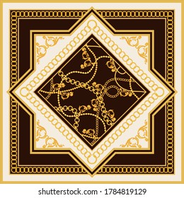 Vintage golden baroque chains pattern.Vector patch for print,fabric,scarf design.