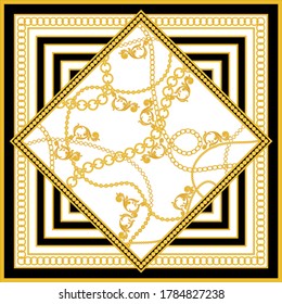 Vintage golden baroque chains pattern.Vector patch for print,fabric,scarf design.