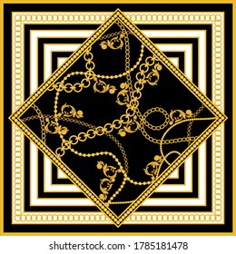 Vintage golden baroque chains pattern.Vector patch for print,fabric,scarf design.