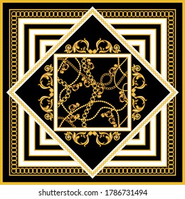 Vintage golden baroque chains pattern.Vector patch for print,fabric,scarf design.