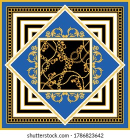 Vintage golden baroque chains pattern.Vector patch for print,fabric,scarf design.
