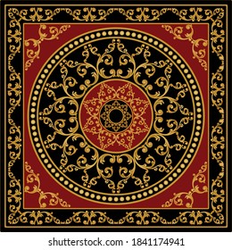 Vintage golden baroque elements with chain pattern.Vector patch for print,fabric,silk scarf design.