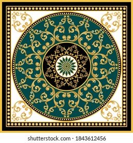 Vintage golden baroque elements with chain pattern.Vector patch for print,fabric,silk scarf design.