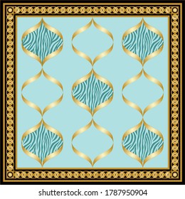 Vintage golden baroque motif with chains pattern.Vector patch for print,fabric,scarf design.