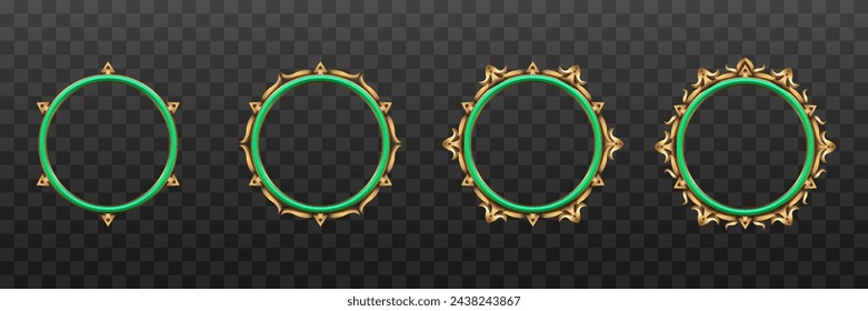 Vintage golden Border Circular Green Avatar Frames for Game UI Designs