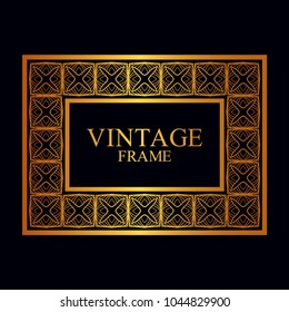 Vintage golden border frame with retro ornamental pattern. Template for design. Vector illustration