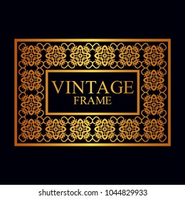 Vintage golden border frame with retro ornamental pattern. Template for design. Vector illustration
