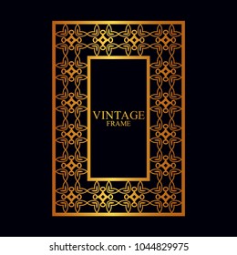 Vintage golden border frame with retro ornamental pattern. Template for design. Vector illustration