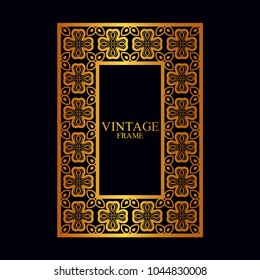 Vintage golden border frame with retro ornamental pattern. Template for design. Vector illustration