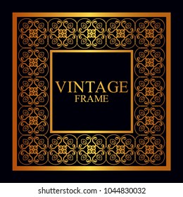 Vintage golden border frame with retro ornamental pattern. Template for design. Vector illustration