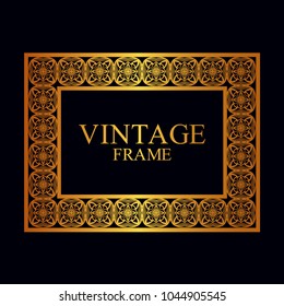 Vintage golden border frame with retro ornamental pattern. Template for design. Vector illustration