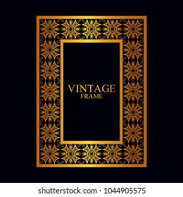 Vintage golden border frame with retro ornamental pattern. Template for design. Vector illustration
