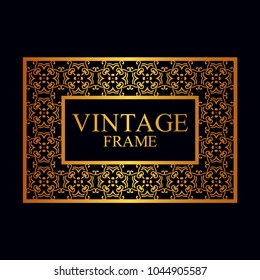 Vintage golden border frame with retro ornamental pattern. Template for design. Vector illustration