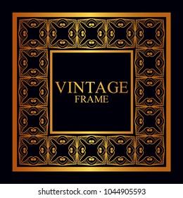 Vintage golden border frame with retro ornamental pattern. Template for design. Vector illustration