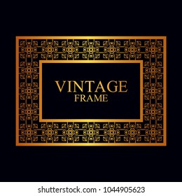 Vintage golden border frame with retro ornamental pattern. Template for design. Vector illustration