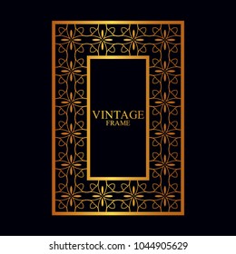 Vintage golden border frame with retro ornamental pattern. Template for design. Vector illustration