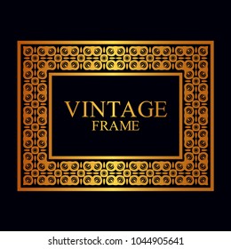 Vintage golden border frame with retro ornamental pattern. Template for design. Vector illustration