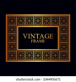 Vintage golden border frame with retro ornamental pattern. Template for design. Vector illustration