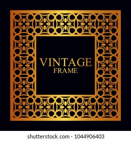 	Vintage  golden border frame with retro ornamental pattern. Template for design. Vector illustration
