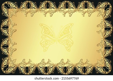 Carte d'or vintage avec papillons et place pour le texte. Image vectorielle eps10