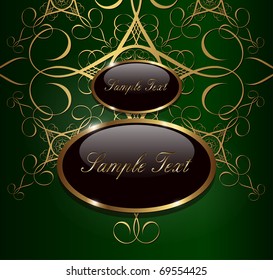 Vintage golden card with seamless ornament at background, vector.