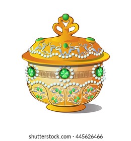 Vintage Golden casket, inlaid with precious stones isolated on a white background. Vector illustration.