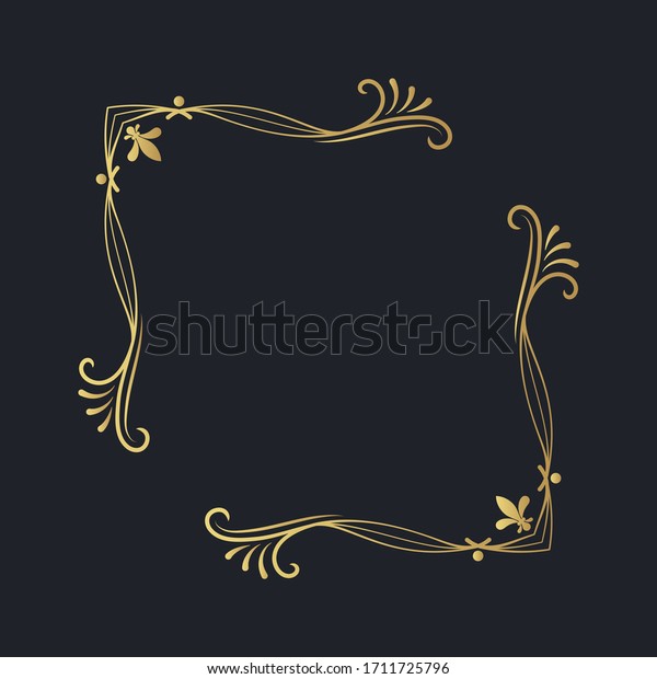 Vintage golden corner frame. Vector isolated swirl page\
decor. Royal wedding invitation card template. Ornate filigree gold\
border. 