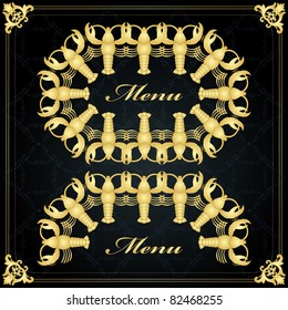 Vintage golden crayfish menu frames and elements illustration