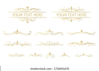 Vintage golden design collection of frames and dividers. Vector isolated gold ornate royal borders. Wedding templates. 