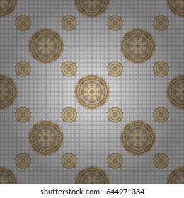 Vintage golden elements in Eastern style. Vector seamless pattern with gold ornament. Traditional arabic decor on a gray background. Ornamental lace tracery. Golden ornate illustration for wallpaper.