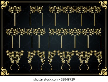 Vintage golden floral frames and elements illustration
