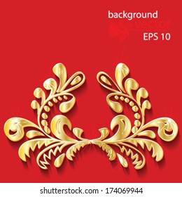 vintage gold(en) floral ornament frame vignette on red background vector