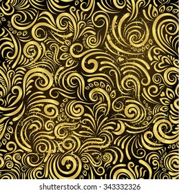 Vintage golden floral ornate on black background. Vector background
