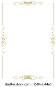 Vintage golden frame with decorative horizontally and vertically oriented elements on a white background. Vector illustration