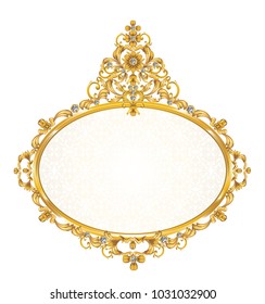 Vintage Golden frame with diamonds. And Victorian metal Leaves, vector, illustration 
