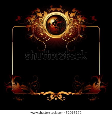 vintage golden frame with Earth globe