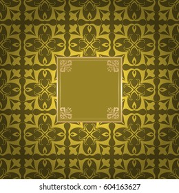 Vintage golden frame on colored ornamental luxury background