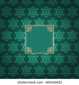 Vintage golden frame on colored ornamental luxury background