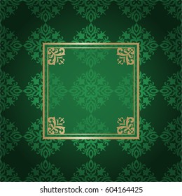 Vintage golden frame on colored ornamental luxury background