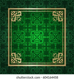 Vintage golden frame on colored ornamental luxury background