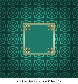 Vintage golden frame on colored ornamental luxury background