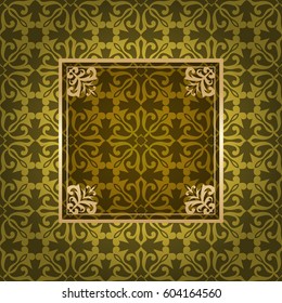 Vintage golden frame on colored ornamental luxury background