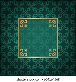Vintage golden frame on colored ornamental luxury background