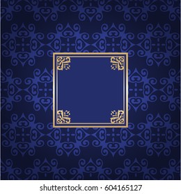 Vintage golden frame on colored ornamental luxury background