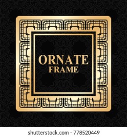 Vintage golden frame with retro ornamental pattern. Luxury background. Vector illustration