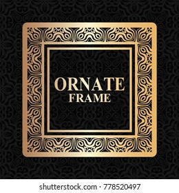 Vintage golden frame with retro ornamental pattern. Luxury background. Vector illustration