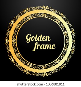 Vintage golden frame. Round  template. Vector illustrtation 